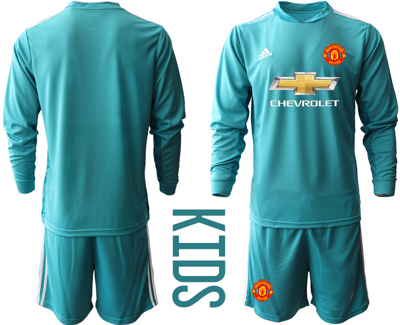 Youth 2020-2021 club Manchester United blue long sleeved Goalkeeper blank Soccer Jerseys